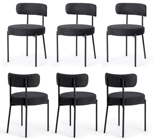 LONXIU Esszimmerstuhl 6er Set, Bouclé Stoff Esszimmerstuhle, Moderne Esszimmerstühle für Wohnzimmer und Schlafzimmer, Polsterstühle für die Küche, Moderne Küchenstühle,Schwarz