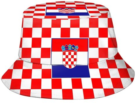 KWQDOZF Kroatien-Bucket-Hut, Kroatien-Flagge, Fischerhut, kroatische Bucket-Hüte, Sonnenhut zum Angeln, Wandern, Camping