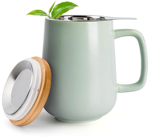 Happy Lemuro Teetasse mit Deckel und Sieb - 500 ml - Tasse mit Deckel - Große Teetasse mit Sieb - Tee Tasse Groß - Tea Cup - Teetasse Groß - Große Tasse - Tee Zubehör - Tea Mug - Tasse mit Sieb