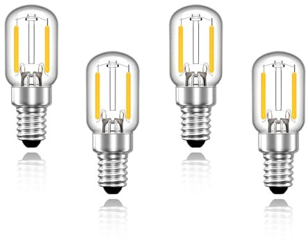 Wenscha E14 LED Glühbirne Warmweiss 2W T22 Vintage Edison Birne, Amber Filament Kühlschrankbirne Mini Röhrenbirne 2700K Ersatz 10W Glühlampe, Nicht Dimmbar, 4 Stück