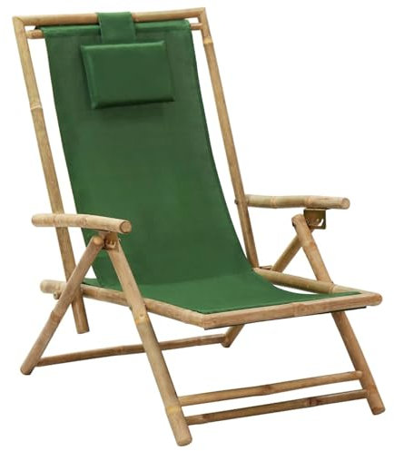 Somanki Verstellbarer Relaxstuhl Grün Bambus und Stoff, Gartensessel, Campingstuhl, Terassenstühle, Gartenmöbel, Balkon Stühle, Balkonstuhl, Hochlehner, Stühle Für Draußen - 313027