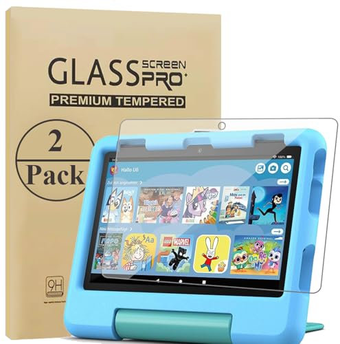 HunDun 2 Pack Screen Protector for 8 Inch Kids 2024/8 Kids Pro, 9H Hardness Tempered Glass Film