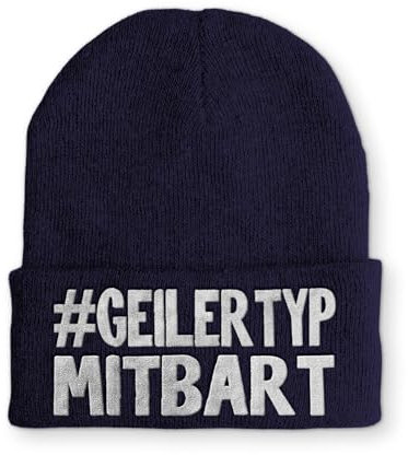 Beanie Geiler Typ mit Bart Wintermütze Mütze mit lustigem Spruch, Farbe: Navy