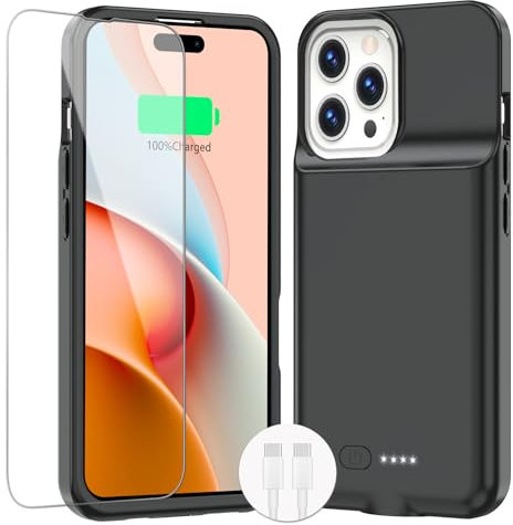 BOPPS for iPhone 16 Pro Battery Case, Ultra-Slim 15W Fast 8500mAh Portable Charger Case 360°Protection & Support Carplay, Black