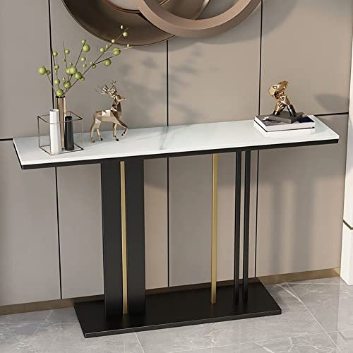 Snowflyk Mesa Consola Estrecha Estilo contemporáneo con Tablero y Base para recibidor de mármol Pizarra Estrecha (Blanca 47 x 12 x 31)