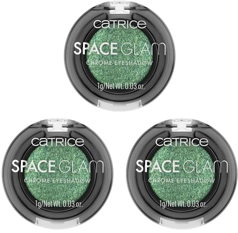 Catrice Space Glam Chrome Eyeshadow, Lidschatten, Nr. 060, Grün, langanhaltend, Expressergebnis, hochpigmentiert, vegan, ohne Mikroplastikpartikel, Nanopartikel frei, ohne Parfüm, 3er Pack (3x1g)