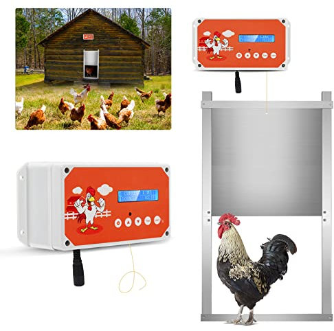 Porte Automatique Poulailler, Ouvre-Porte de Poulailler Etanche avec Télécommande, Porte Automatique Poulailler a Pile, Kit de Porte de Poulailler Electrique Protéger Le Poulet