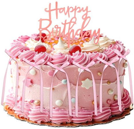 6 Pcs Pink Bow Cake Topper Ribbion with Happy Birthday Cake Insert Coquette Themed Party Decorations Vintage Bowknot Cakes Toppers for Birthday Baby Shower Party Supplies