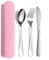 JIEYUCHU Couverts de Camping, 3 Set de Couverts en INOX, Ensemble de Couverts Lunch Box, Lavable au Lave Vaisselle, pour Pique-Nique, Voyage, École, Bureau (Rose)