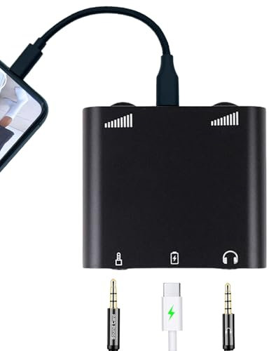 Lightning & Type-C Live Streaming Microphone Adapter with Charging Port - Mic Adapter for Podcast/Twitch/YouTube/TikTok Live Stream, 3.5mm Audio Jack & Real-Time Monitoring (iOS/Android/PC) (black)