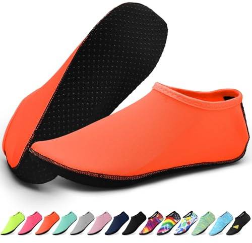 KATKLIU Water Socks – Non-Slip Diving Sock with Grippy Sole – Lightweight Quick Dry Swimming Socks for Men Women – Beach & Surfing Gear for Pool, Yoga, Indoor & Outdoor Sport-Orange-44-45