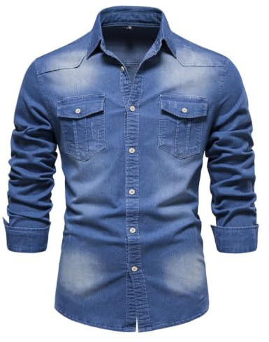 HOTIAN Herren Hemden Denim Shirt Jeanshemd Herren Freizeithemd Regular Businesshemd Slim Fit Herrenhemden