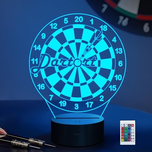 CoolGift Mart Dart Night Light, 3D LED Optical Illusion Dart Lamp with Remote Control and Timer, Xmas Birthday Gifts for Darts Enthusiasts