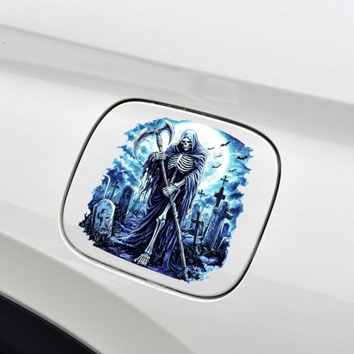 Leniutor 1 x Totenkopf-Autoaufkleber, Vinyl-Horror-Auto-Tankdeckel-Aufkleber für Autofenster, LKW, Motorrad, Van, SUV, Wand, Laptops, Dekoration (blauer Tod)