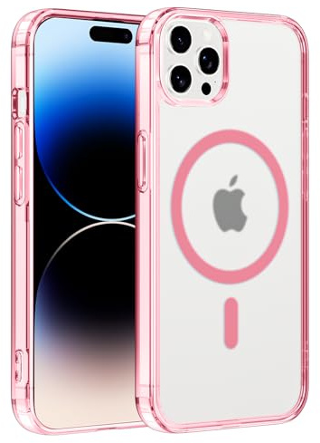 Coiwxmoi Handyhülle für iPhone 14 Pro Hülle Kompatibel mit MagSafe, Weiche Transparente TPU Schutzhülle mit Magnetring, Anti-Fingerprint Backcover, rutschfest Stoßschutz Case, Rosa