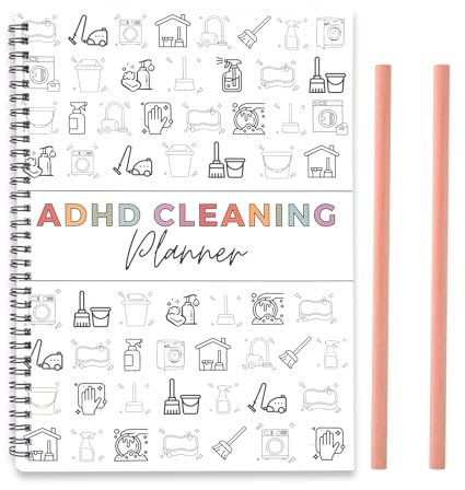 Planificador Limpieza ADHD, Programa Diario Semanal y Mensual Limpieza ADHD Lista Verificación con 2 Lápices Cuaderno Editable para Planificar las Tareas del Hogar y Organizar el Hogar