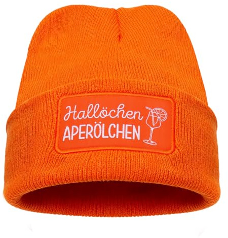 HUKUMA Aperol Spritz Hut, Strickmütze mit Trink-Spruch Aufdruck, Lustig Damenmütz, Aperol Kostüm Damen, lustige caps Geschenk für Apero Liebhaber, Fasching Karneval Kostüme Accessoires