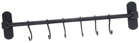 TOYANDONA Aluminum Alloy Kitchen Utensil Bar Wall-mounted Hanging Rack with Removable Hooks Space-saving Self-adhesive Storage Organizer for Pots Pans and Cooking Tools No Drilling Required