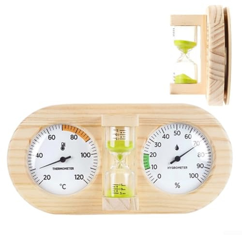 Bastu termometer hygrometer 3-i-1 med 15 minuters sandtimer för exakt övervakning av temperaturfuktighet och tid i bastu och inomhusområden (grön)
