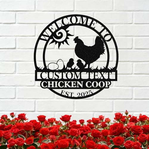 Personalisiertes Hühnerstall-Schild – individuelles Metallschild, lustige Hühnerstall-Wanddekoration, Bauernhaus-Kunst im Freien