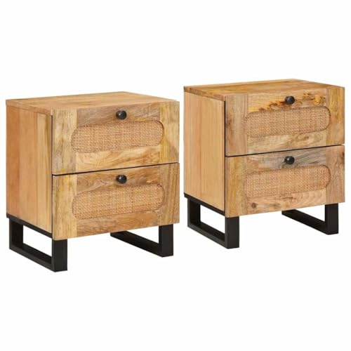 vidaXL Nachttisch 2 STK. Natur 40 x 33 x 46 cm Massivholz Mango