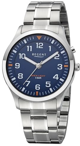 REGENT Herrenuhr mit Beleuchtung Edelstahl/Blau F-1610
