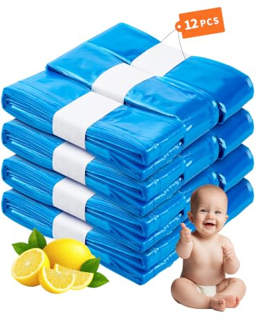 12 Recharge Poubelle à Couches pour TommeeTippee sac poubelle couche Anti Odeur compatible avec LitterGenie LitterLocker recharges poubelle(citron)