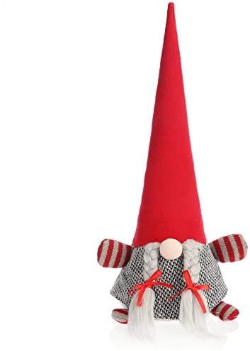 com-four® Wichtel Zwerg mit roter Zipfelmütze 40 cm - 1,4 kg schwerer Türstopper - Weihnachtsdeko Figur im nordischen Design - Kantenhocker, Buchstütze (Wichtel - rote Mütze grauer Zopf)