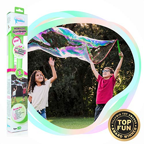 WOWMAZING Seifenblasen Groß Pulver Set - Inkl. Seifenblasen Stab & 3 Nachfüllpacks - Riesen Seifenblasen Kinder - Seifenblasen Set Aktivitäten im Sommer - Nur Waschmittel Hinzufügen