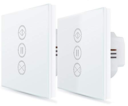 LoraTap Interruptor Persianas WiFi, Interruptor Táctil de Pared para Cortina Eléctrica, Control de Voz con Alexa Echo y Google Home, Interruptor Temporizador para Motor Tubular CA, 2 Piezas