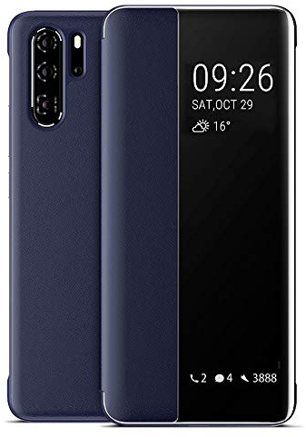 EUDTH Huawei P30 Pro Schutzhülle, Smart View Cover, Klappetui, Leder, Flip Cover, Schutzhülle für Huawei P30 Pro 6,47 Zoll, Blau