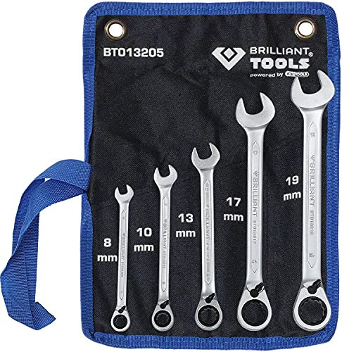 BRILLIANT TOOLS BT013205 Ratschenringschlüssel-Satz, 5-tlg, umschaltbar, 8 - 19 mm [Powered by KS TOOLS]