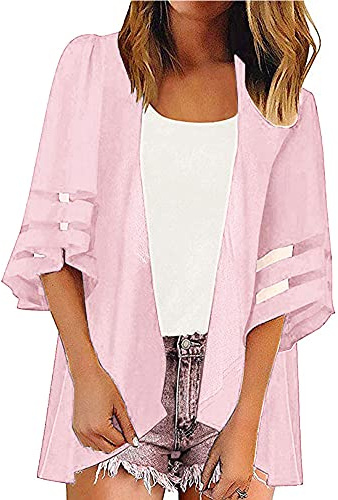 OUKIN Women Chiffon Kimono Cardigan Swim Beach Cover Up Boho Floral Print Bikini Cover-ups Blouse for Swimwear Beachwear