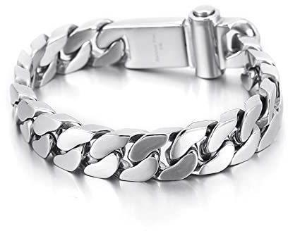 Skcess Männer Armband Silber，Kettenarmbänder Hip-Hop-Hipster Rostfreier Stahl Männer Armband 210X14Mm