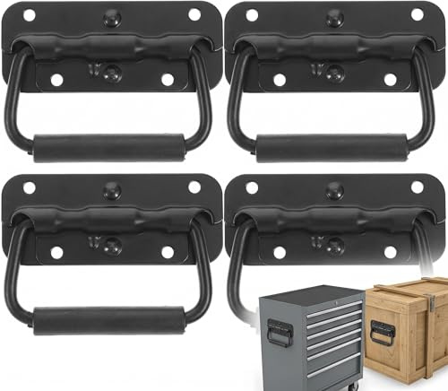 DOITOOL 100mm Heavy Duty Chest Handles - 4 Pcs Spring Loaded Tool Box Pull | Black Surface Mount Spring Handles with Rubber Grip, Heavy Duty Metal Pull for Flight Cases, Toolboxes & Storage Chests
