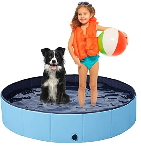 Jsdoin Piscina plegable grande para perros, piscina antideslizante de PVC para perros, piscina portátil para perros y niños, piscina de baño para interiores y exteriores (120 x 30 cm)