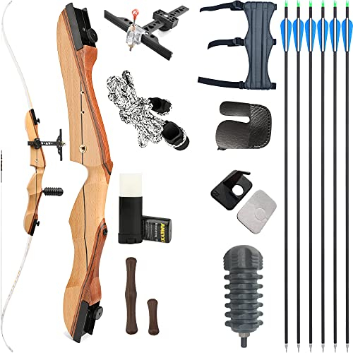 wolfman Recurvebogen Set Erwachsene 66/68/70 Zoll 12-40LBS Pfeil und Recurve Bogen Set Praxis Bogen Jagdbogen für Bogenschießen Halle Schießen Wettkämpfe Übung Rechtshänder(Weiß, 66/18Lbs)