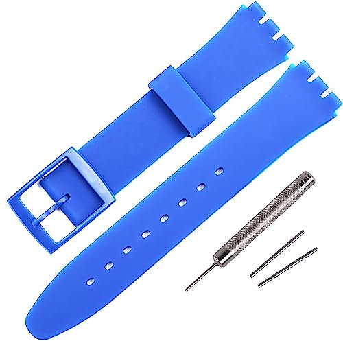 Rihahisy Bracelet de montre de rechange en caoutchouc de silicone pour Swatch (17 mm, bleu)