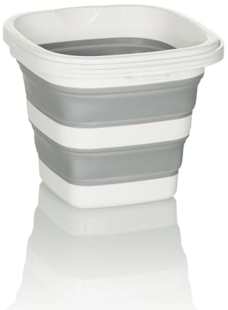 hjh OFFICE Faltbehälter CLEAN Sile, Silikon, 5L Faltbarer Eimer für Innen- und Außenbereich, platzsparend, Grau/Weiß, 924001