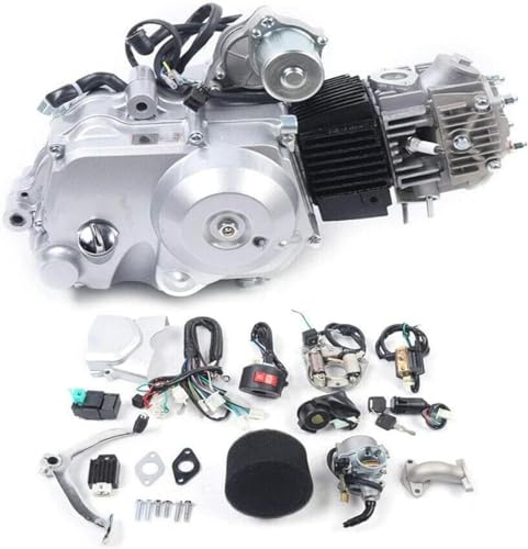 Tenddya 125cc 4-Takt Engine Motor, Go Kart Motor Bausatz Halbautomatisch 3 Gang ATV Motor Kit Einzylinder Luftkühlung Motor mit Umgekehrt für Pitbike Dirtbike ATV Buggy
