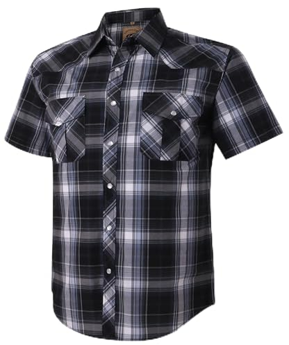 Dctop Herren Hemd Kurzarm Lässige Druckknöpfen Unifarben Karierte Anzug Regular Fit Freizeit Hemd (Grau Schwarz #9 L)