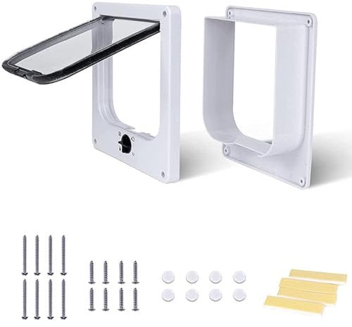 Puerta para Gato con Cierre Magnético de 4 Vías,para Mascotas y Perros Pequeños,para Puertas,Paredes Finas,Ventanas (Blanco,30x25.5x6cm)