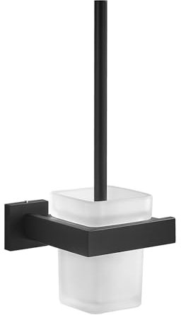 TINYROW Toilettenbürste Glas Wandmontage Toilettenschüssel Bürste und Halter WC Bürstenhalter Badezimmer Eckig Schwarz