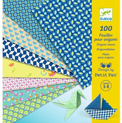 Djeco Origami Natsu - 100 quadratische Origami-Blätter (20x20 cm), Warm, Glanz, FSC-zertifiziert