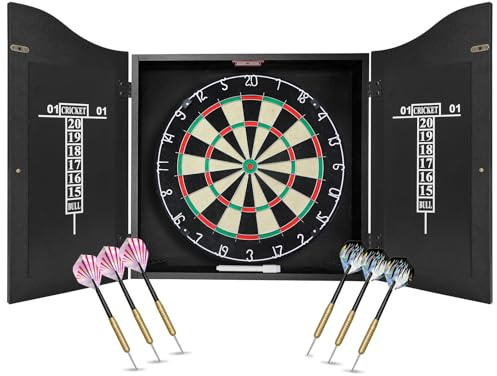 Dart Board Cabinet Set 18 for Adults with 6 Steel Tip Darts Scoreboards
