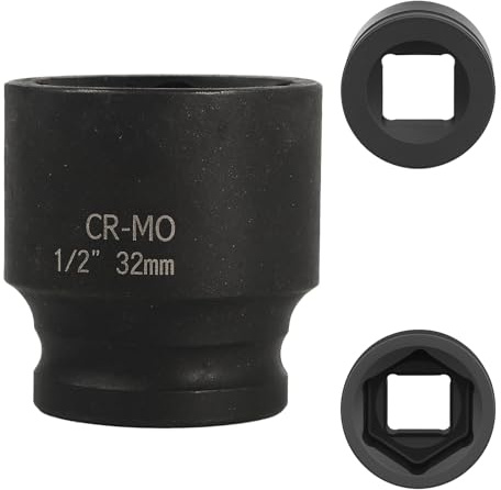 FortuneGlobe - Casquillo de 32 mm 1/2 pulgadas, 6 pans, casquillo de choque 1/2 32 mm, acero cromo-molibdeno CR-MO(Black)
