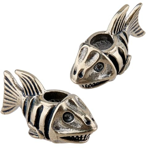 DICOSMETIC 2Pcs Paracord Lanyard Beads Piranha Fish Lanyard Bead for Knife Antique Silver Large Hole Bead Fish Large Metal Beads for Knife Keychain Bracelet, Hole: 5.5mm