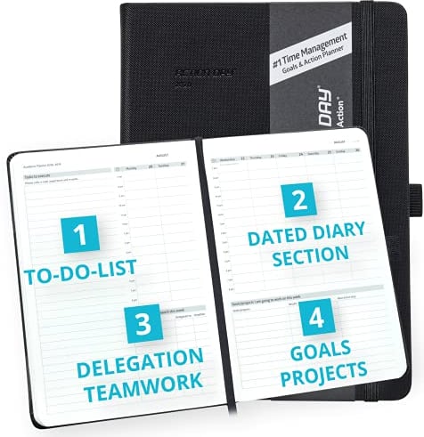 Action Day Akademischer Wochenplaner 2024 2025, Schwarz, 17,8 x 22,9 cm