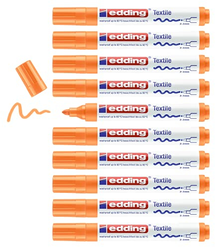 edding 4500 Textilmarker - neon-orange - 10 Stück - Rundspitze 2-3 mm - Textilstifte waschmaschinenfest (60 °C) zum Stoff bemalen - Stoffmalstift