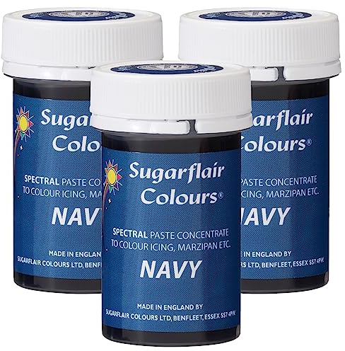 Sugarflair Spectral Navy Blue Food Colouring Paste, Highly Concentrated for Use with Sugar Pastes, Buttercream, Royal Icing or Cake Mix, Vibrant Colour Dye - 25g (Pack of 3)